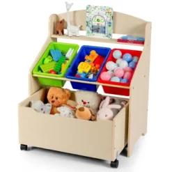 Costway Kids Wooden Toy Storage Unit Organizer W/Rolling Toy Box & Plastic Bins NaturalEspresso -Default Template 1 GUEST b1538226 2c79 451e 9800 9bc4afb4832c