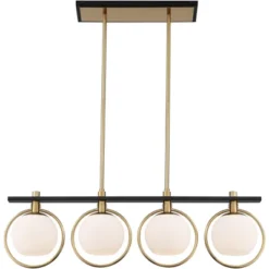 Possini Euro Design Carlyn Brass Black Linear Island Pendant Chandelier 33" Wide Modern White Glass Shade 4-Light LED Fixture For Dining Room Kitchen -Default Template 1 GUEST b945b8da d215 4559 ba9a 8e2819c91766