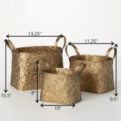 10.5"H Sullivans Brass Botanical Basket Set Of 3, Gold -Default Template 1 GUEST b9e3f8fa 9247 4a30 9cea 592d6f498ace