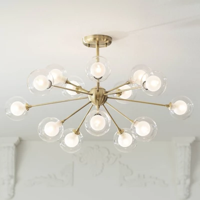 Possini Euro Design Modern Ceiling Light Semi Flush Mount Fixture Sputnik Brass 30 1/2" Wide 15-Light Double Glass Ball Hallway 1 Possini Euro Design Modern Ceiling Light Semi Flush Mount Fixture Sputnik Brass 30 1/2" Wide 15-Light Double Glass Ball Hallway