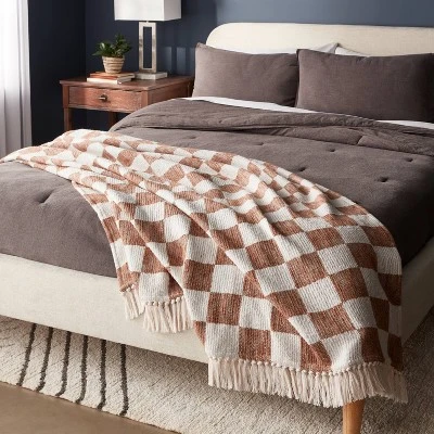 60"x80" Woven Cotton Checkered Bed Throw - Threshold™ 1 60"x80" Woven Cotton Checkered Bed Throw - Threshold™