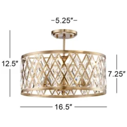Possini Euro Design Tanz Modern Ceiling Light Semi Flush Mount Fixture 16 1/2" Wide Satin Brass 3-Light Clear Glass Crystal For Bedroom Kitchen House -Default Template 1 GUEST c43a1805 adc9 4385 a1b9 30762f770ec5