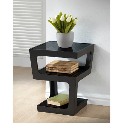 Clara Modern End Table With 3 Tieglass Shelves Black - Baxton Studio 3 Clara Modern End Table With 3 Tieglass Shelves Black - Baxton Studio - Image 3