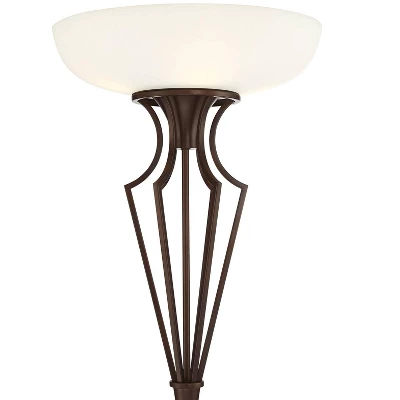 Franklin Iron Works Torchiere Floor Lamp LED 73" Tall Oil Rubbed Bronze Caged Frosted Glass Shade For Living Room Bedroom Office Uplight 2 Franklin Iron Works Torchiere Floor Lamp LED 73" Tall Oil Rubbed Bronze Caged Frosted Glass Shade For Living Room Bedroom Office Uplight - Image 2
