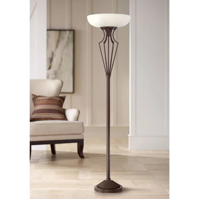 Franklin Iron Works Torchiere Floor Lamp LED 73" Tall Oil Rubbed Bronze Caged Frosted Glass Shade For Living Room Bedroom Office Uplight 1 Franklin Iron Works Torchiere Floor Lamp LED 73" Tall Oil Rubbed Bronze Caged Frosted Glass Shade For Living Room Bedroom Office Uplight