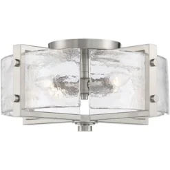 Possini Euro Design Prane Modern Industrial Ceiling Light Semi Flush Mount Fixture 17" Wide Brushed Nickel 4-Light Warped Glass For Bedroom Kitchen -Default Template 1 GUEST d6d6f1d6 17f5 40d9 8e0f cceec1010e0d