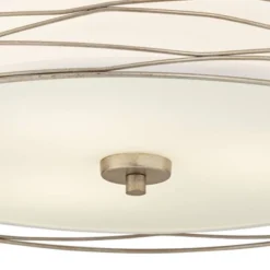 Possini Euro Design Modern Ceiling Light Flush Mount Fixture Antique Silver Leaf 18" Wide Wavy Spun White Drum For Bedroom Kitchen -Default Template 1 GUEST d7df35ba b697 4c6b 91f0 86733a438644