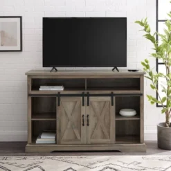 Transitional Sliding Barndoor Highboy TV Stand For TVs Up To 58" - Saracina Home -Default Template 1 GUEST d93bcb01 6b73 4caa 92df 0c0c138da9a4