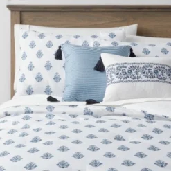 5pc Block Print With Border Comforter Bedding Set White/Blue - Threshold™ -Decor Home GUEST ddc8a001 aa3a 4790 aed4 861077adb88d
