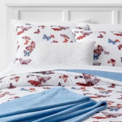 Butterfly Print Microfiber Decorative Bed Set With Throw Blue/Red/White - Room Essentials™ -Default Template 1 GUEST e00afba5 a714 4928 90f7 d5171afd96c9