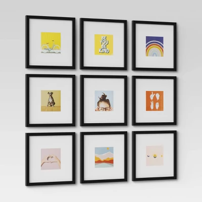 Set Of 9 Gallery Frame Set 10" X 10" Matted To 5" X 5" Black - Room Essentials™ 2 Set Of 9 Gallery Frame Set 10" X 10" Matted To 5" X 5" Black - Room Essentials™ - Image 2