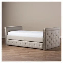 Twin Swanson Modern And Contemporary Fabric Tufted Daybed With Roll-Out Trundle Guest Bed - Baxton Studio -Default Template 1 GUEST f1e821fa 4d7d 4e24 9bd2 c0f2df87c2a9