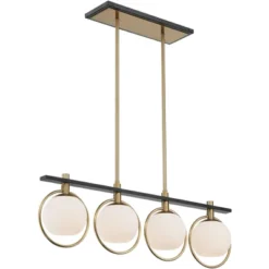 Possini Euro Design Carlyn Brass Black Linear Island Pendant Chandelier 33" Wide Modern White Glass Shade 4-Light LED Fixture For Dining Room Kitchen -Default Template 1 GUEST f51208d1 1570 43e8 b074 e7299aff1864