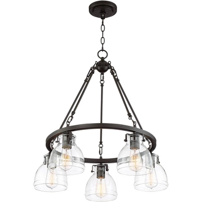 Possini Euro Design Bellis Bronze Wagon Wheel Pendant Chandelier 25" Wide Modern Clear Glass 5-Light Fixture For Dining Room House Kitchen Island Home 6 Possini Euro Design Bellis Bronze Wagon Wheel Pendant Chandelier 25" Wide Modern Clear Glass 5-Light Fixture For Dining Room House Kitchen Island Home - Image 6