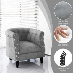 Costway Modern Accent Chair With Ottoman Armchair Barrel Sofa Chair With Footrest Grey -Default Template 1 GUEST fe363bf6 0f13 4b84 809e 32e0eedb3386